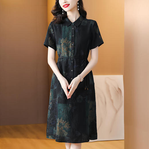 A32707高品质减龄遮肉中年妈妈夏季新款真丝连衣裙复古香云纱桑蚕丝裙子 商品图2