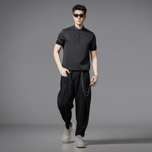 PINLI品立2025夏季新款商务休闲短袖衬衫男条纹立领修身衬衣上衣B242113154 商品图4