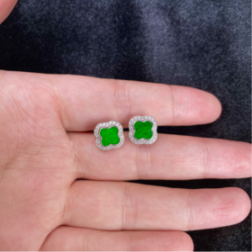 DS925翡翠耳钉-翡翠四叶草耳钉约10mm#67A5
