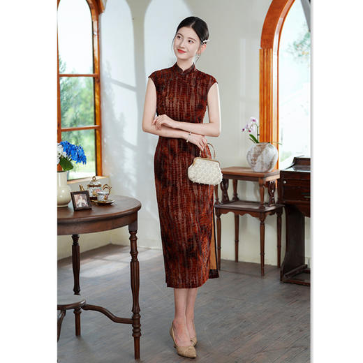 复古国风改良新中式，长款韩国绒旗袍GX-66958 商品图0