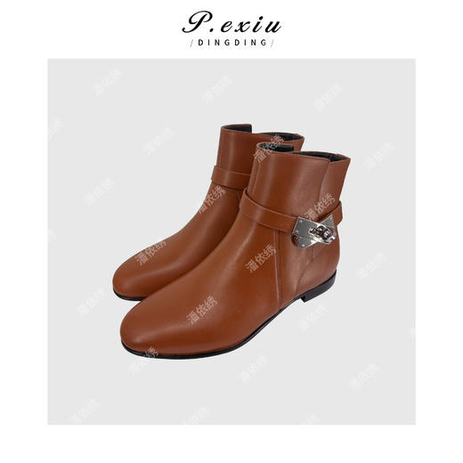 04-5潘依绣丁丁宠粉【潮流骑士】粒面牛皮时尚单扣短靴低跟骑士靴N2516 商品图3