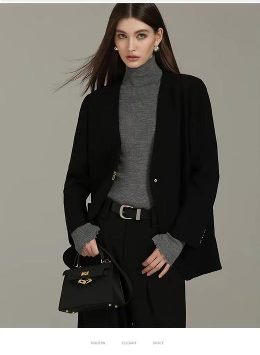 【高端系列】手工定制3102款100%澳毛金色扣V领高端大气双面尼外套-喜出 商品图1