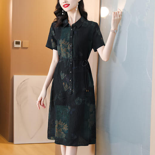 A32707高品质减龄遮肉中年妈妈夏季新款真丝连衣裙复古香云纱桑蚕丝裙子 商品图0