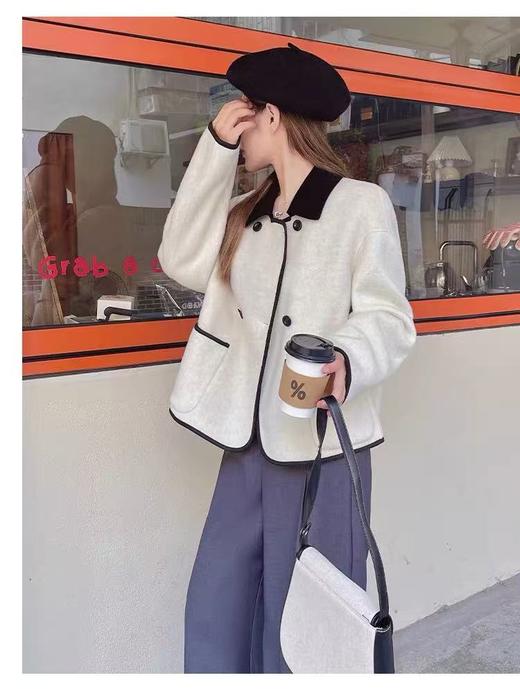 【高端系列】手工定制2358款100%羊毛双面尼短款拼色花纱双面尼外套-喜出 商品图5