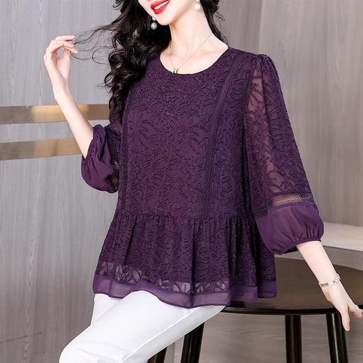 阔太太大码高端蕾丝衫女2025年夏季新款中年妈妈显瘦气质小衫上衣 商品图0
