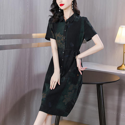 A32707高品质减龄遮肉中年妈妈夏季新款真丝连衣裙复古香云纱桑蚕丝裙子 商品图3