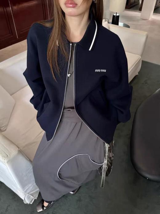 缪系高奢|老干部风珠地棒球服夹克刺绣针织翻领外套 商品图0