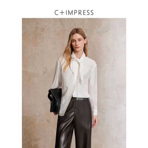 C+IMPRESS/西嘉|人棉羊毛混纺 时髦造型感老钱风高智多穿系带衬衫CS2503052 商品图1
