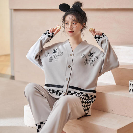 雀说 开衫时尚睡衣女长袖长裤纯棉春秋款家居服 商品图8