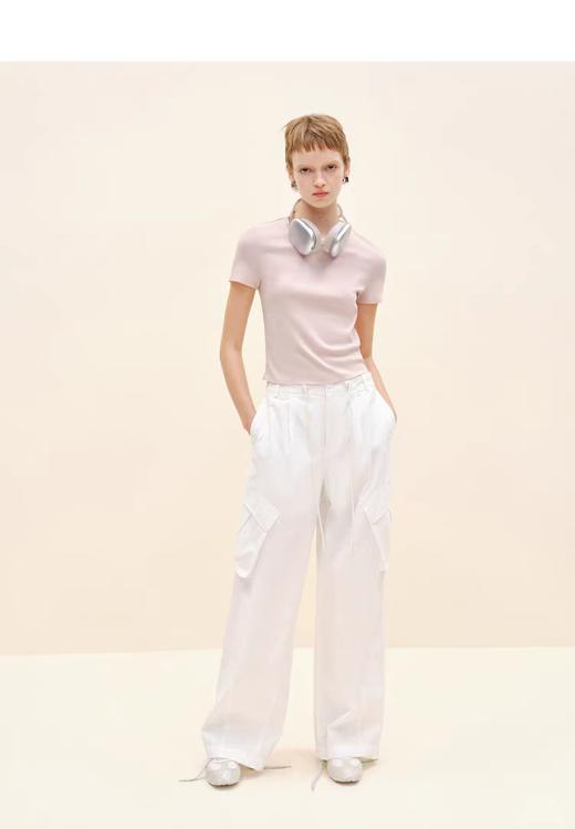 点此购买 MOCO春秋季女士抽绳高腰棉阔腿裤工装裤 ggd 327570 商品图4