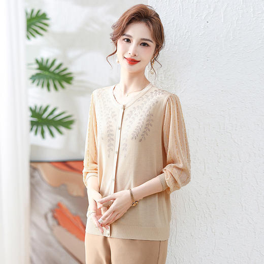 W318-5512-70-中年妈妈秋装针织小衫时尚t恤2025新款中老年女士春夏季洋气上衣 商品图3