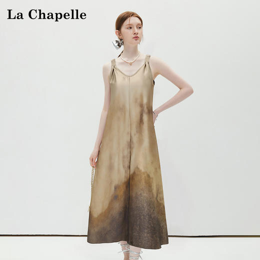 会员福利【松紧吊带+垂坠丝滑】拉夏贝尔/La Chapelle优雅气质晕染吊带长裙设计感松紧吊带渐变连衣裙 商品图2
