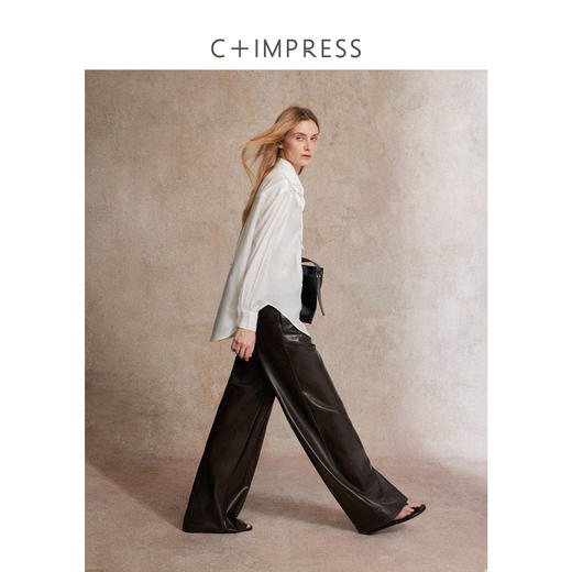 C+IMPRESS/西嘉|人棉羊毛混纺 时髦造型感老钱风高智多穿系带衬衫CS2503052 商品图3