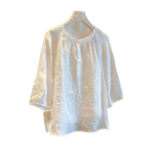 C039-6663高级设计感半袖衬衫女夏季宽松圆领正肩显瘦高端短袖2025衬衣薄款 商品图3