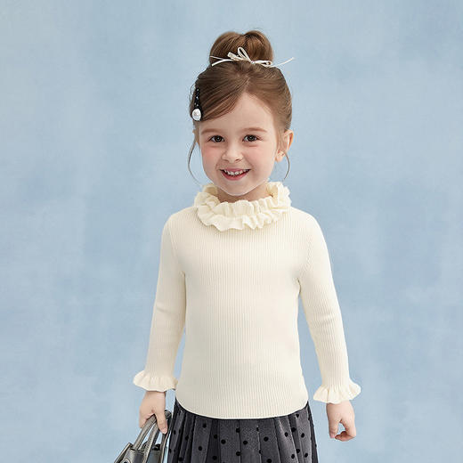 笛莎Deesha 童装女童毛衫2025冬新款女童甜美木耳边领修身打底毛衣 商品图1