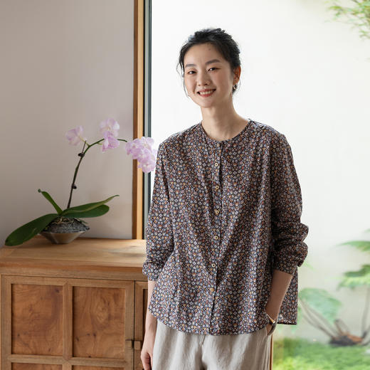 牧衣游原创 进口利伯缇印花纯棉衬衫轻薄文艺碎花百搭小衫 忆时光 商品图0