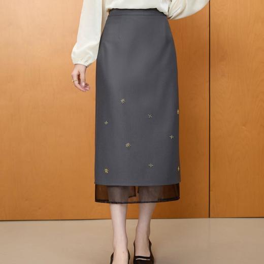 「自」全新升级【铂金会员183/天猫239/差价56】(41620)洛诗琳气质镶钻半身裙2025秋季优雅高腰显瘦中长复古A字裙 商品图0