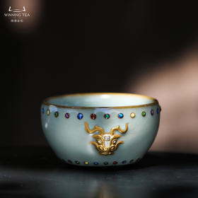 问鼎汝瓷鼎峰系列天青龙首七宝战鼓杯（描金）