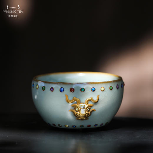 问鼎汝瓷鼎峰系列天青龙首七宝战鼓杯（描金） 商品图0
