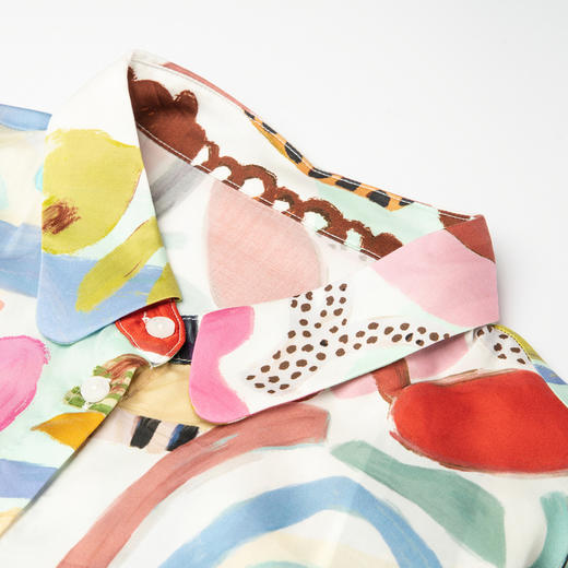 谜底花色衬衫七分袖女2025秋新款复古抽象印花天丝衬衣257MC7867 商品图3