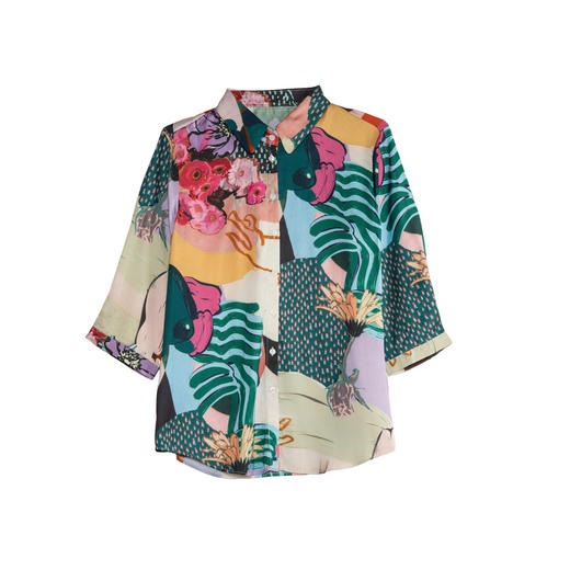 谜底花色衬衫七分袖女2025秋新款复古印花柔软亲肤衬衣257MC7850 商品图4