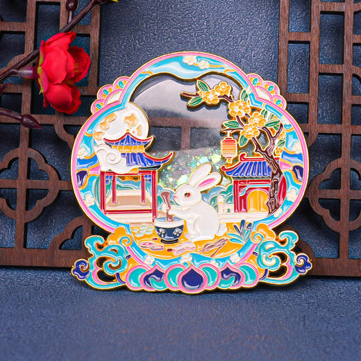 【中秋节金属流沙冰箱贴】广寒宫玉兔捣药嫦娥奔月中国风礼品伴手礼 商品图3
