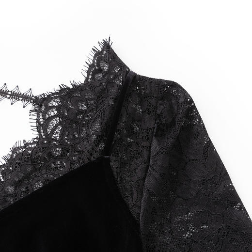 「高货wl」全新升级【铂金会员321/天猫429/差价108】(12738)洛诗琳法式浪漫气质金丝绒连衣裙2025秋季蕾丝收腰包臀裙 商品图2