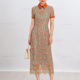 N252夏季蕾丝连衣裙女2025新款时尚减龄拼接醋酸短袖修身裙子