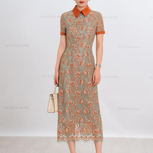 N252夏季蕾丝连衣裙女2025新款时尚减龄拼接醋酸短袖修身裙子 商品图0