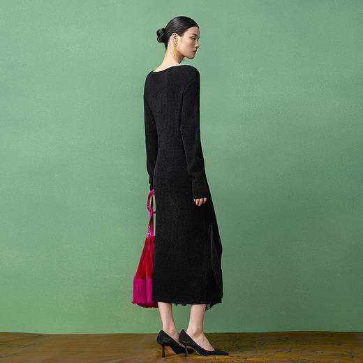 【林栖设计小店】毛织连衣裙优雅流苏2025秋季新款针织长裙女1953106 商品图4