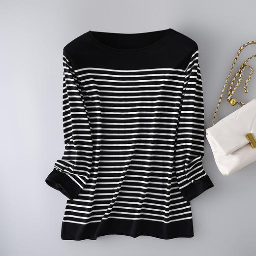 丁摩 桑蚕丝加莱赛尔经典条纹针织衫TX-056 商品图5