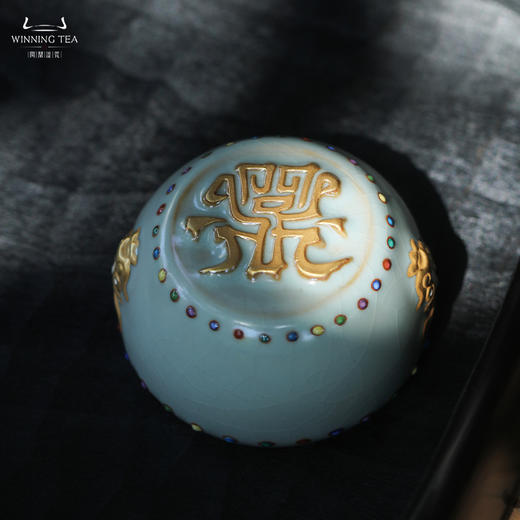 问鼎汝瓷鼎峰系列天青龙首七宝战鼓杯（描金） 商品图1