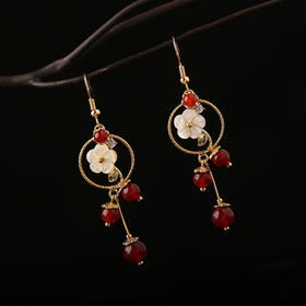 SL12142pt耳环气质长款韩国百搭个性女复古超仙玛瑙耳坠夸张耳饰民族风耳夹