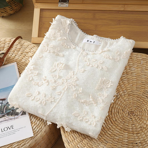 B077-8950法式蕾丝打底衫衬衫长袖T恤宽松上衣女2025春季新品高端 商品图2