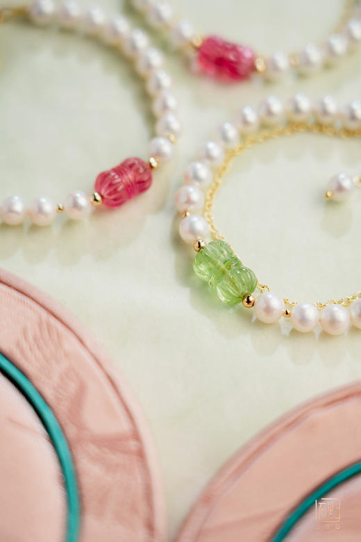 三生石·碧玺并蒂莲珍珠手链 商品图2