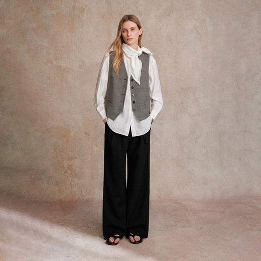 C+IMPRESS/西嘉 经典老钱格纹西装外套女一粒扣沙漏腰羊毛马甲裤子套装WT2503021 商品图2
