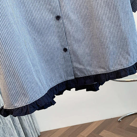 GYH 7358减龄木耳边撞色条纹短袖衬衫法式气质小衫 商品图3