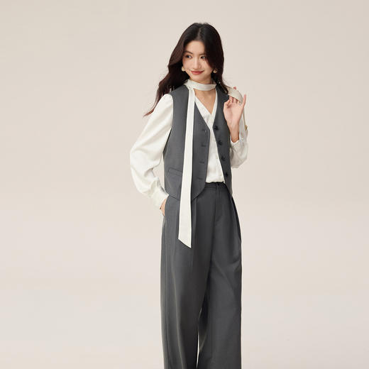 【08/19新品】熙世界灰色西装裤女春秋2025新款通勤宽松直筒西裤休闲阔腿长裤子 商品图3