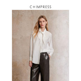C+IMPRESS/西嘉|人棉羊毛混纺 时髦造型感老钱风高智多穿系带衬衫CS2503052