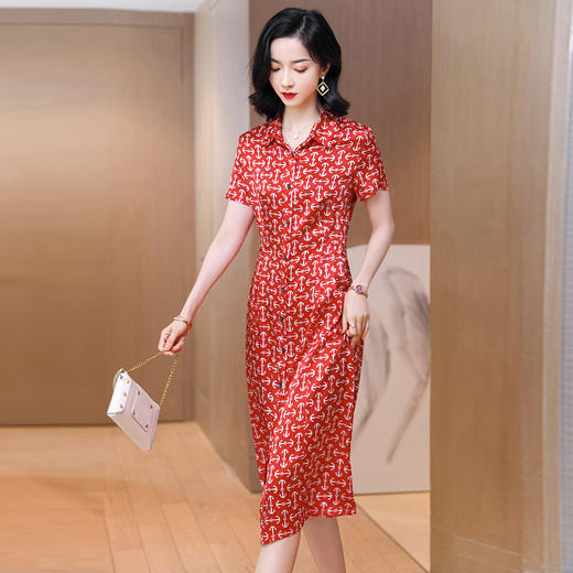 丁摩 真丝连衣裙女衬衫领设计真丝垂感夏季新款气质复古5ZF-2331 商品图1