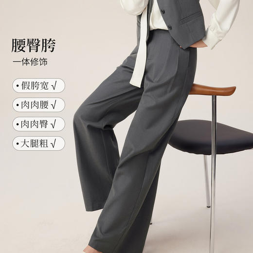 【08/19新品】熙世界灰色西装裤女春秋2025新款通勤宽松直筒西裤休闲阔腿长裤子 商品图2