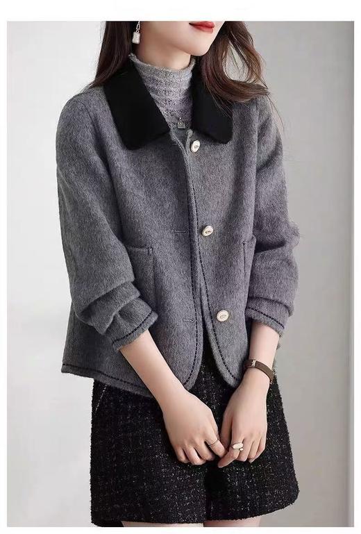 【高端系列】手工定制8358款10%羊驼➕70%羊毛拼色领小香风短款双面尼外套-喜出 商品图4