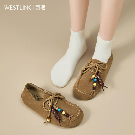 【限时秒杀】西遇内增高勃肯鞋女新款秋季两穿复古串珠袋鼠鞋一脚蹬乐福鞋V1857088 商品图2