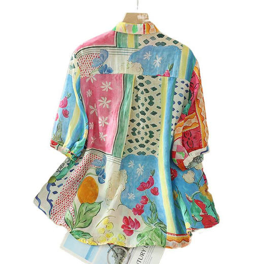 雀说度假风透气上衣女宽松高品质印花短袖衬衫AL6279 商品图4