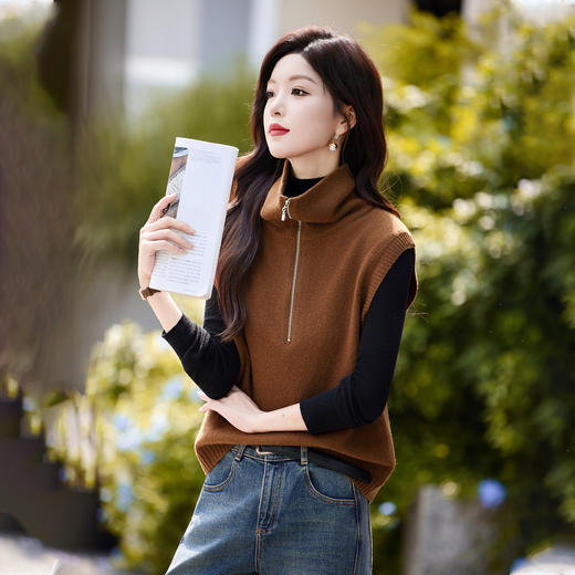 羊毛无袖针织衫马甲，时尚外搭叠穿毛衣背心上衣HR-ZLF6602 商品图0