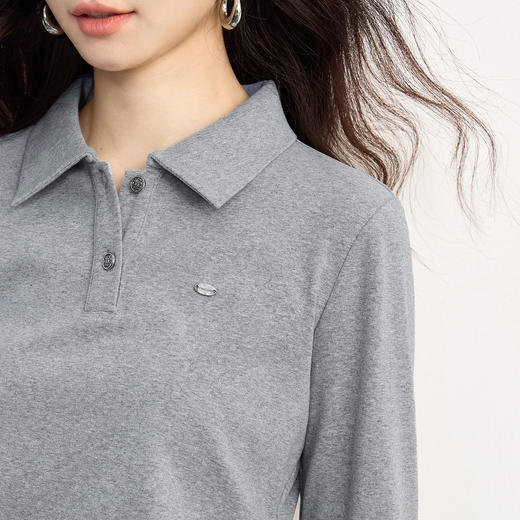 【08/19新品】熙世界灰色休闲套装女2025秋季新款通勤运动翻领上衣阔腿裤两件套 商品图4