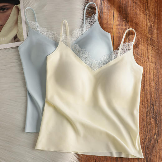 雀说蕾丝性感粉底液吊带小背心女遮肚带胸垫白色内衣外穿内搭上衣ALSL968 商品图0