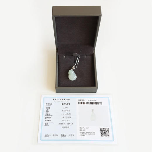【天然正品】A货翡翠AU750白金镶天然糯冰种葫芦造型翡翠（福禄双全）吊坠项链32.6*15.0*5.9MM（皆取最大值）女士现售价：380特价！310725NJM04 商品图1