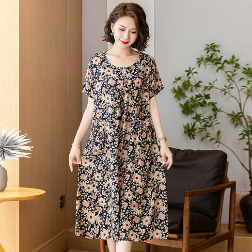 胖妈妈装夏装棉绸连衣裙加肥加大码女装中老年人夏季洋气宽松裙子 商品图3