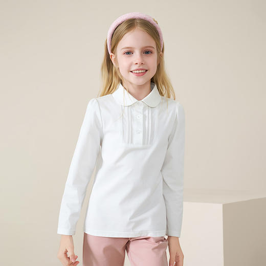 mettekids儿童长袖T恤2025秋冬新款女童白色翻领百搭打底童装上衣 商品图3